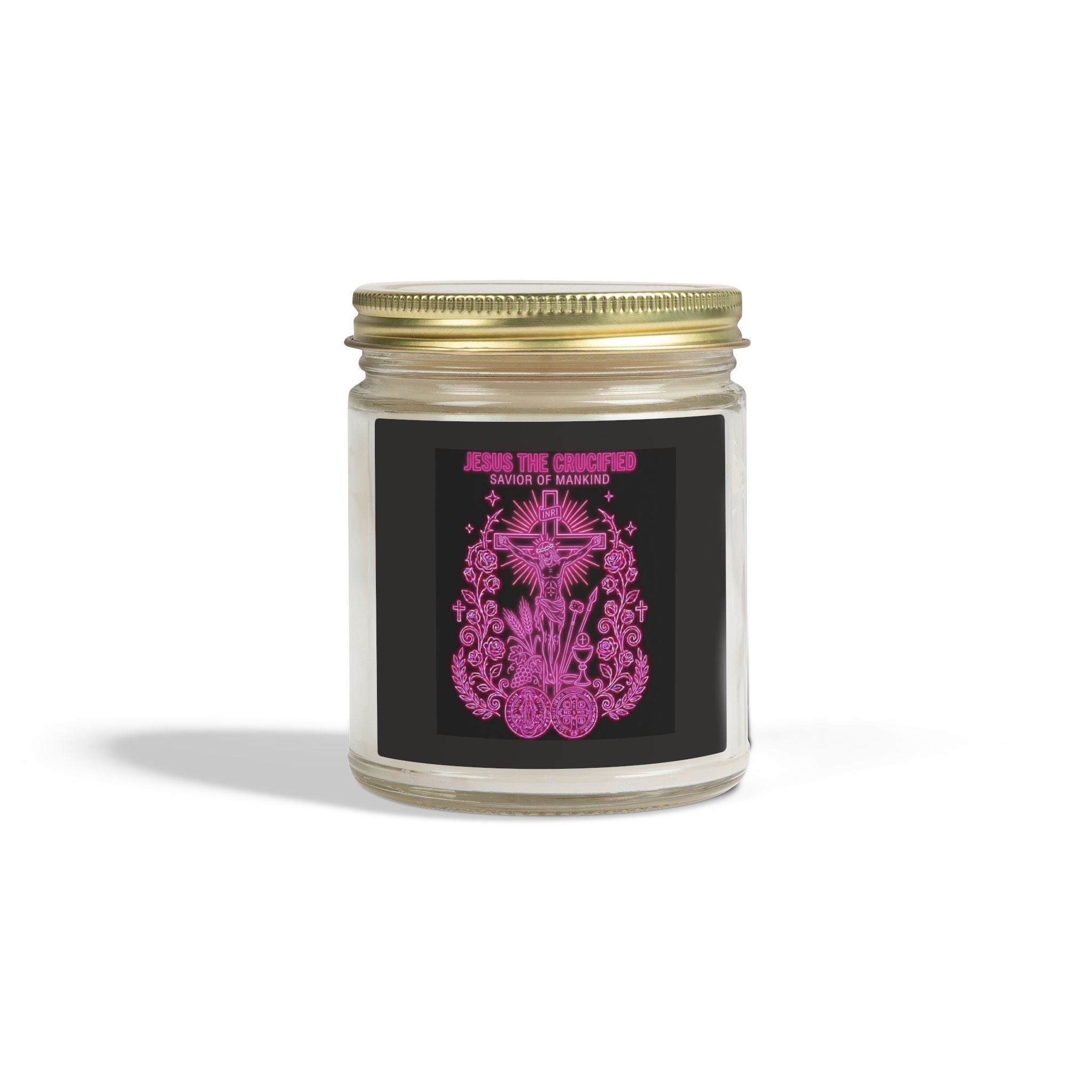 Coconut Apricot Scented Candle — Floral Cross Jar (4oz & 9oz)