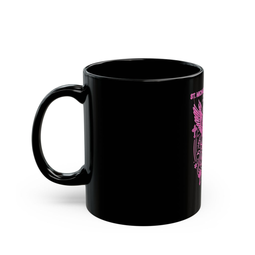St. Michael Archangel Black Mug — Pink Guardian Angel Coffee Cup (11oz/15oz)