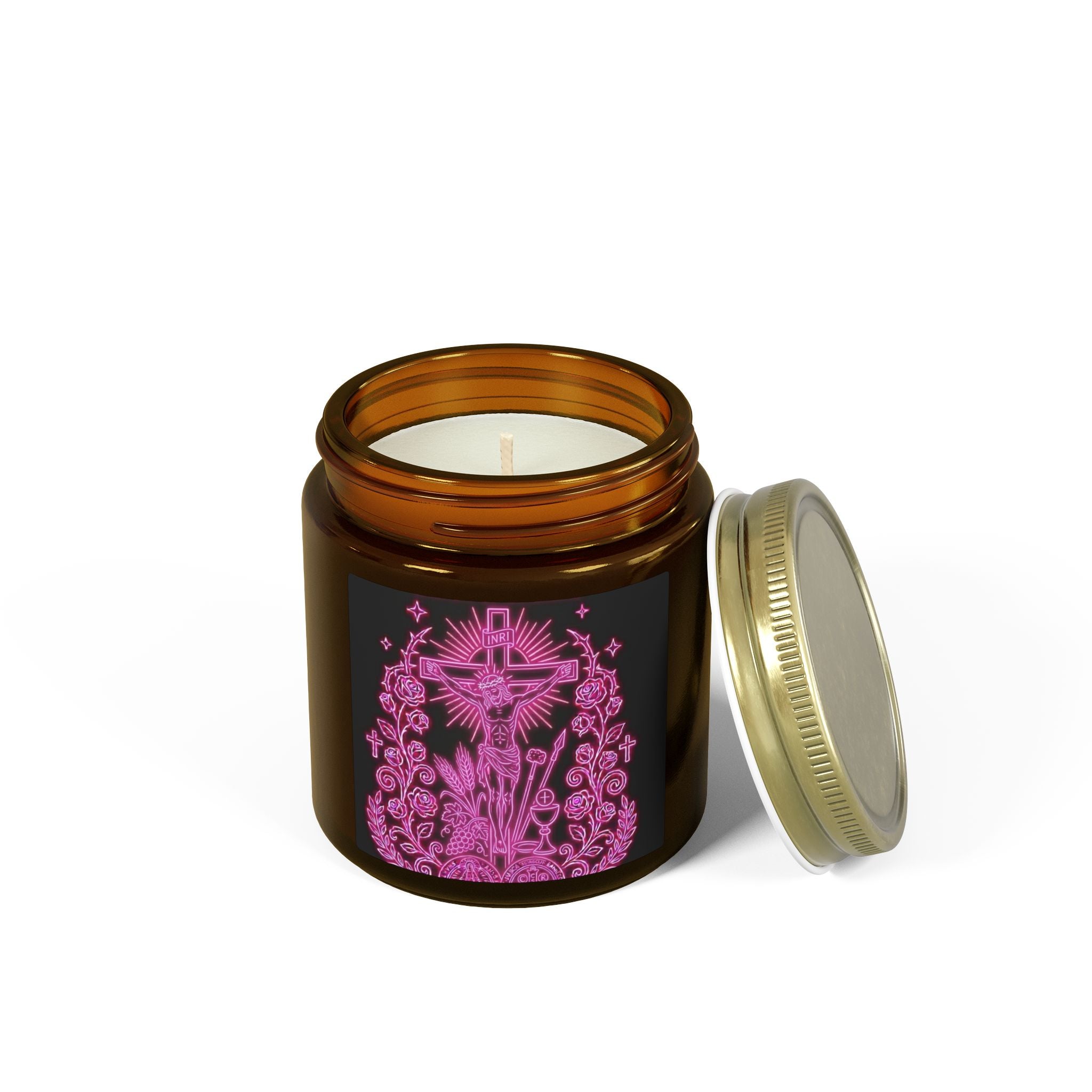 Coconut Apricot Scented Candle — Floral Cross Jar (4oz & 9oz)