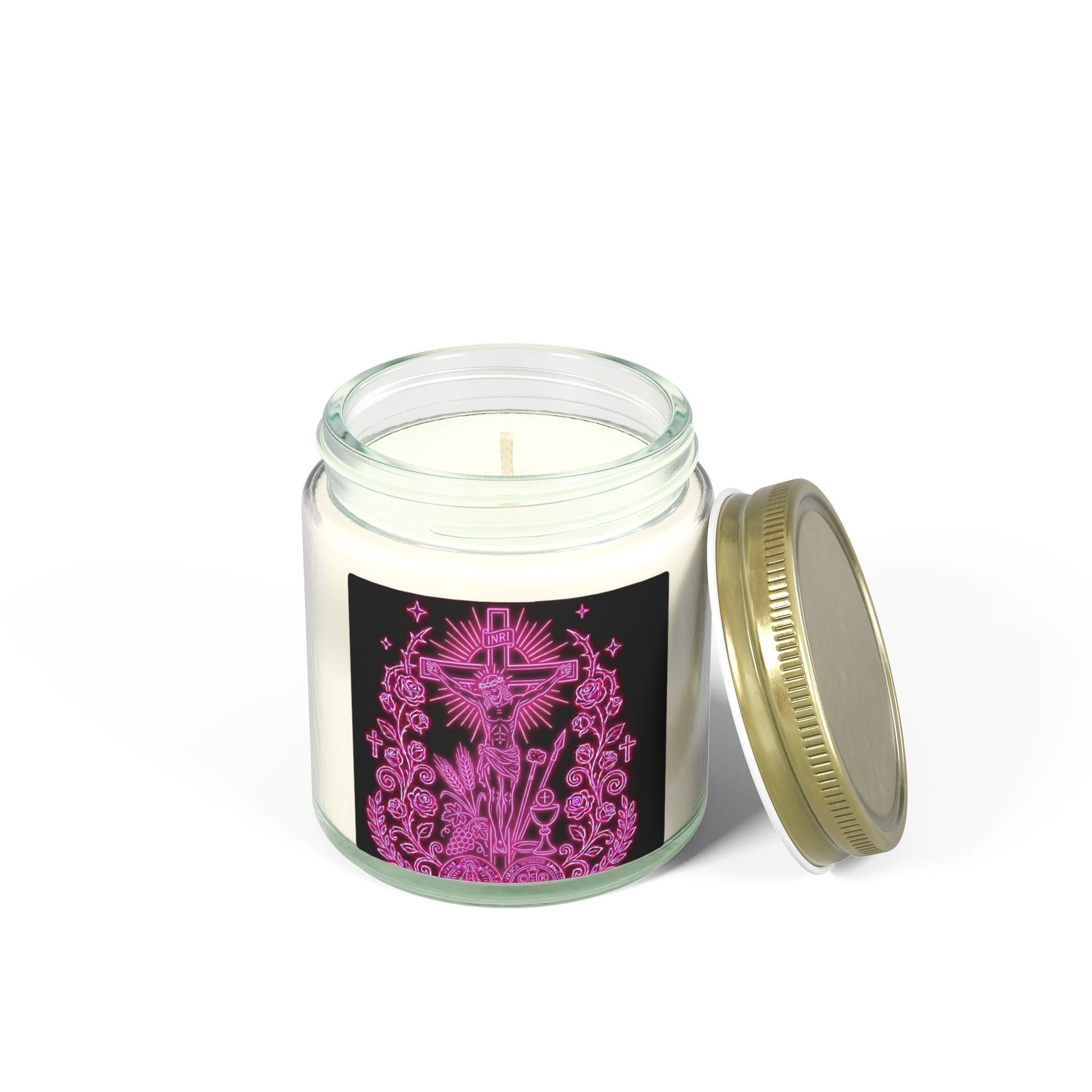 Coconut Apricot Scented Candle — Floral Cross Jar (4oz & 9oz)