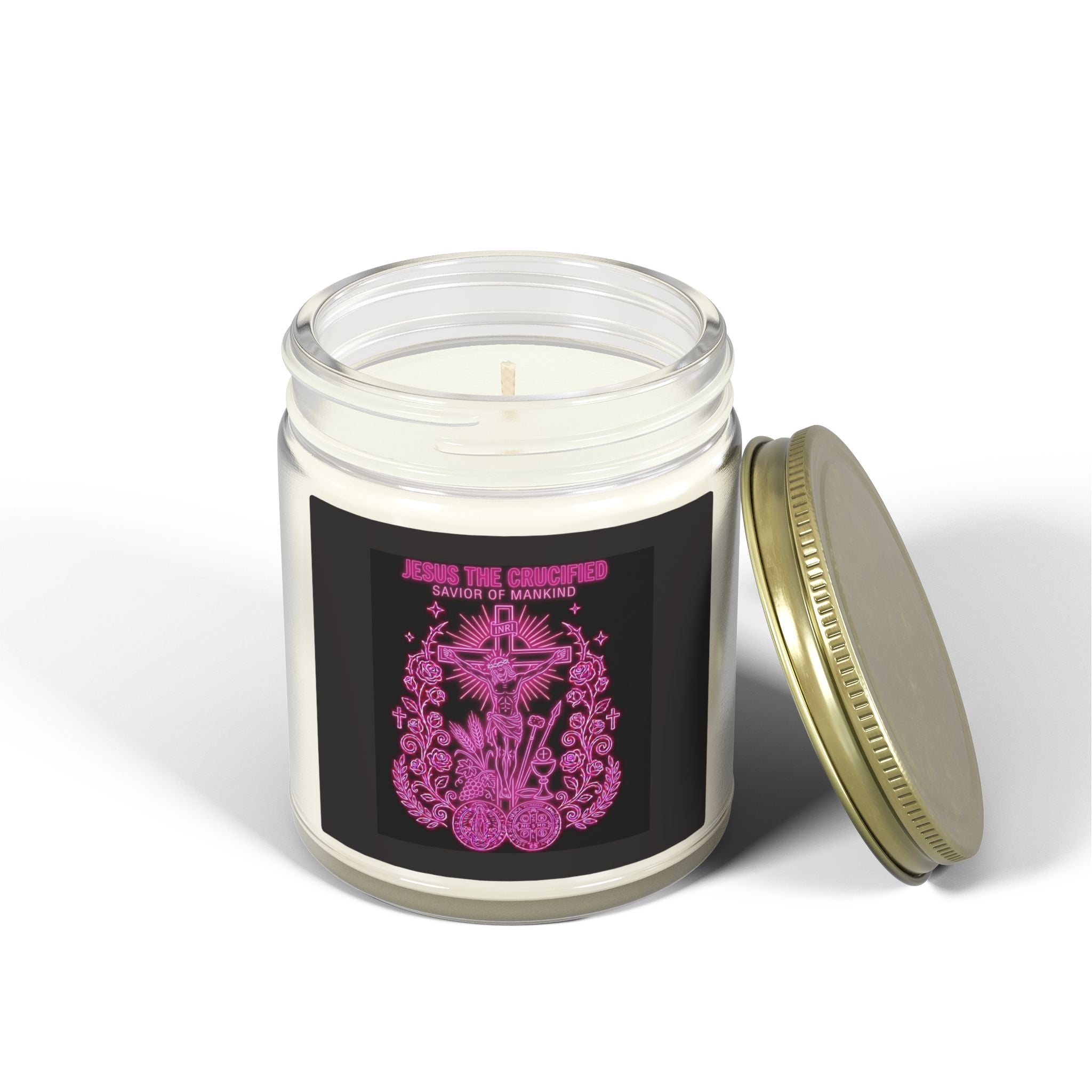 Coconut Apricot Scented Candle — Floral Cross Jar (4oz & 9oz)