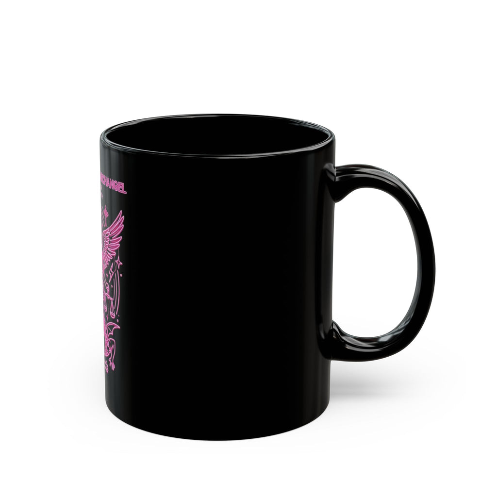 St. Michael Archangel Black Mug — Pink Guardian Angel Coffee Cup (11oz/15oz)
