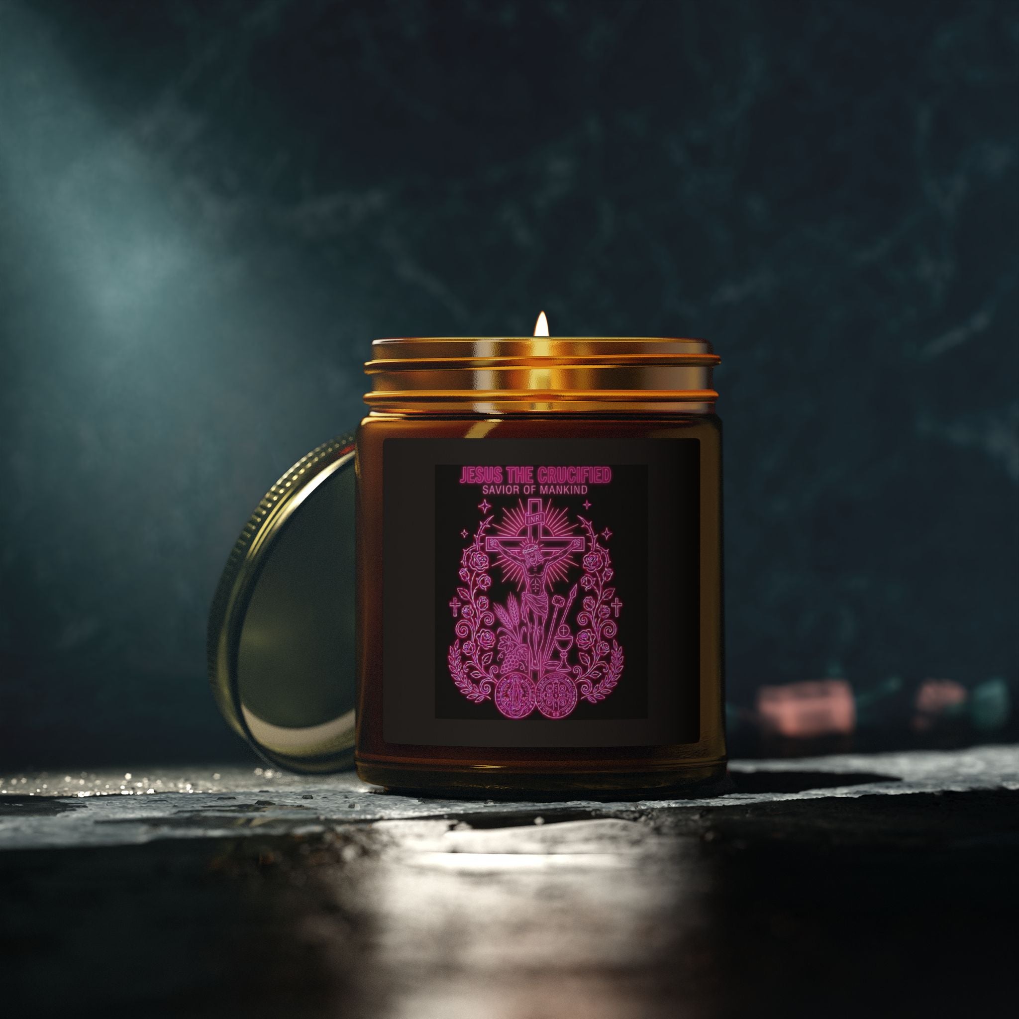 Coconut Apricot Scented Candle — Floral Cross Jar (4oz & 9oz)