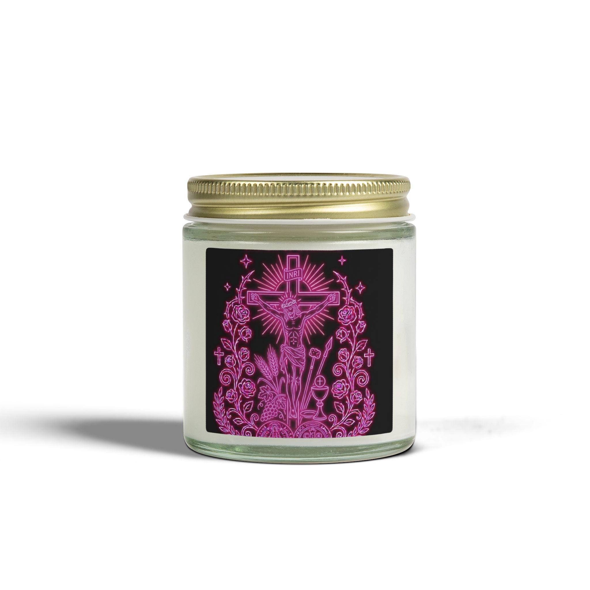 Coconut Apricot Scented Candle — Floral Cross Jar (4oz & 9oz)