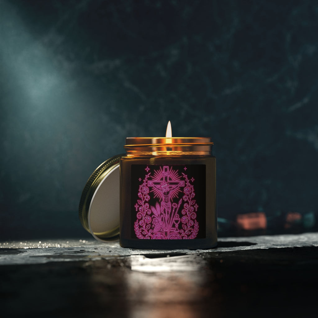 Coconut Apricot Scented Candle — Floral Cross Jar (4oz & 9oz)