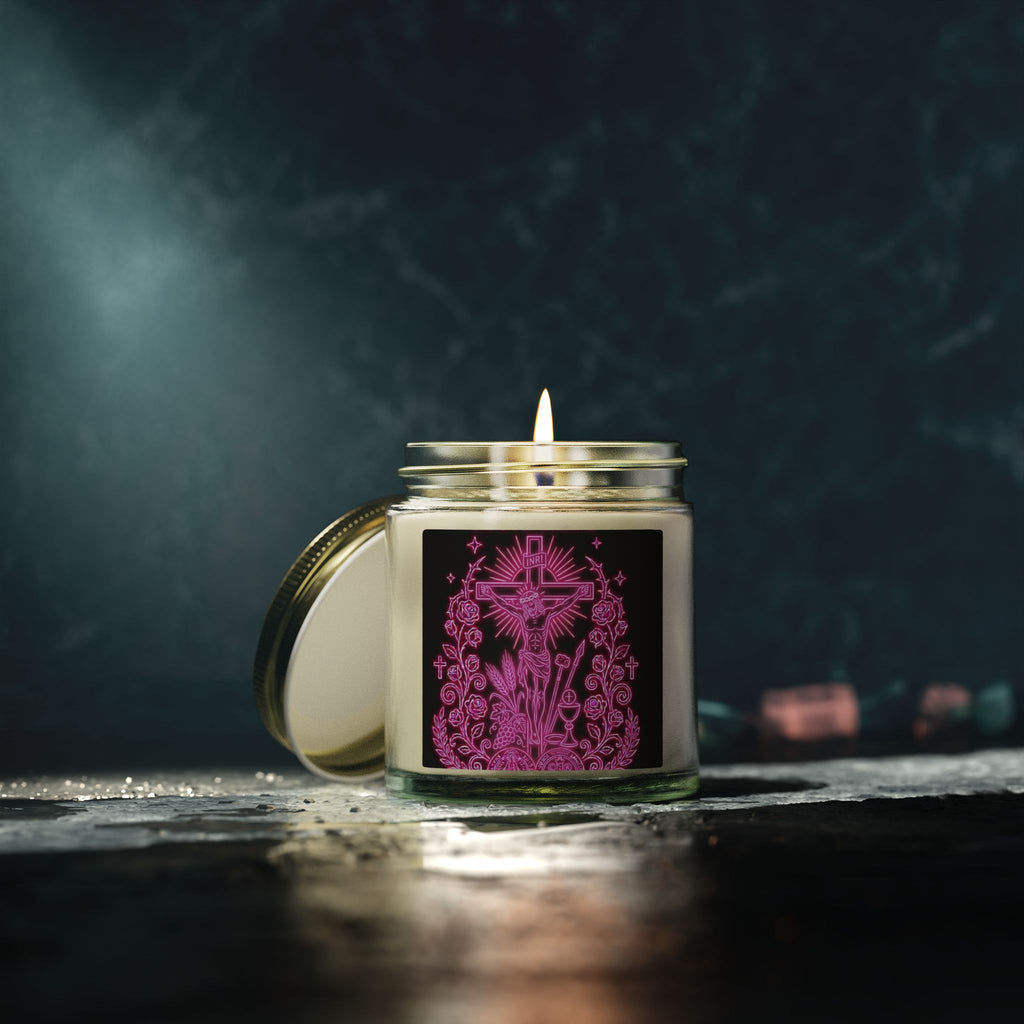 Coconut Apricot Scented Candle — Floral Cross Jar (4oz & 9oz)