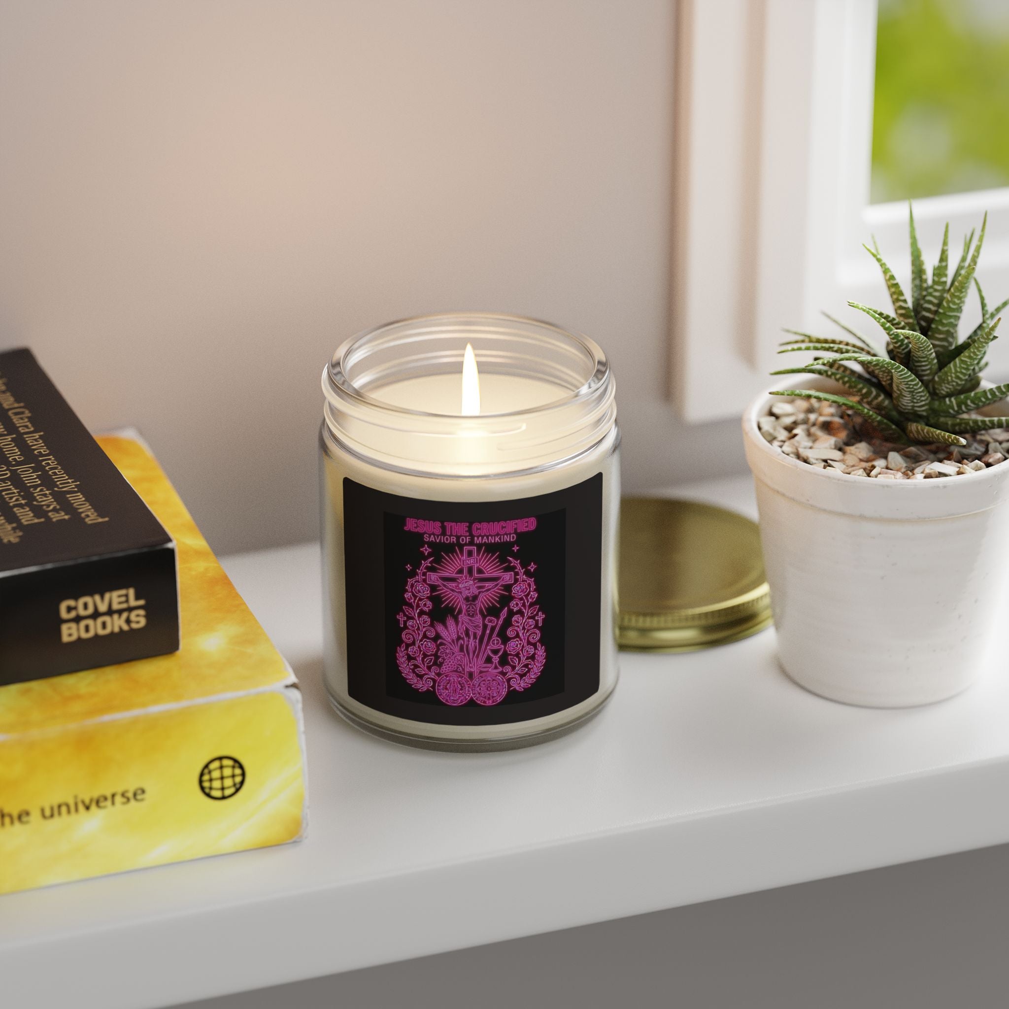 Coconut Apricot Scented Candle — Floral Cross Jar (4oz & 9oz)