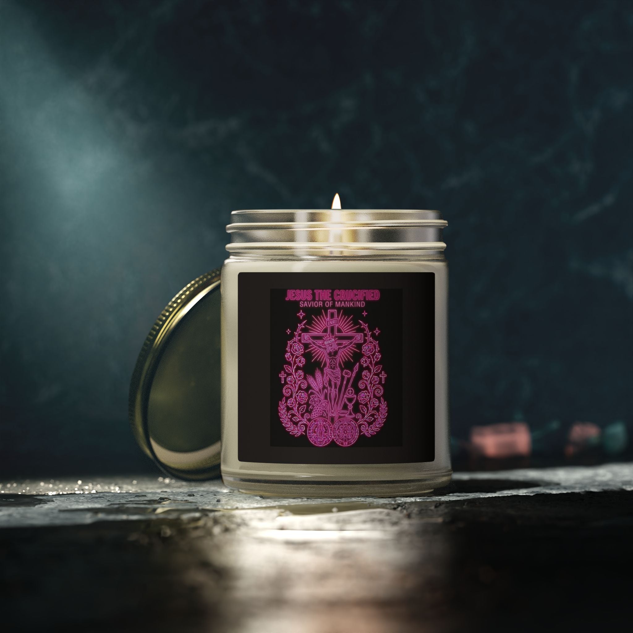 Coconut Apricot Scented Candle — Floral Cross Jar (4oz & 9oz)