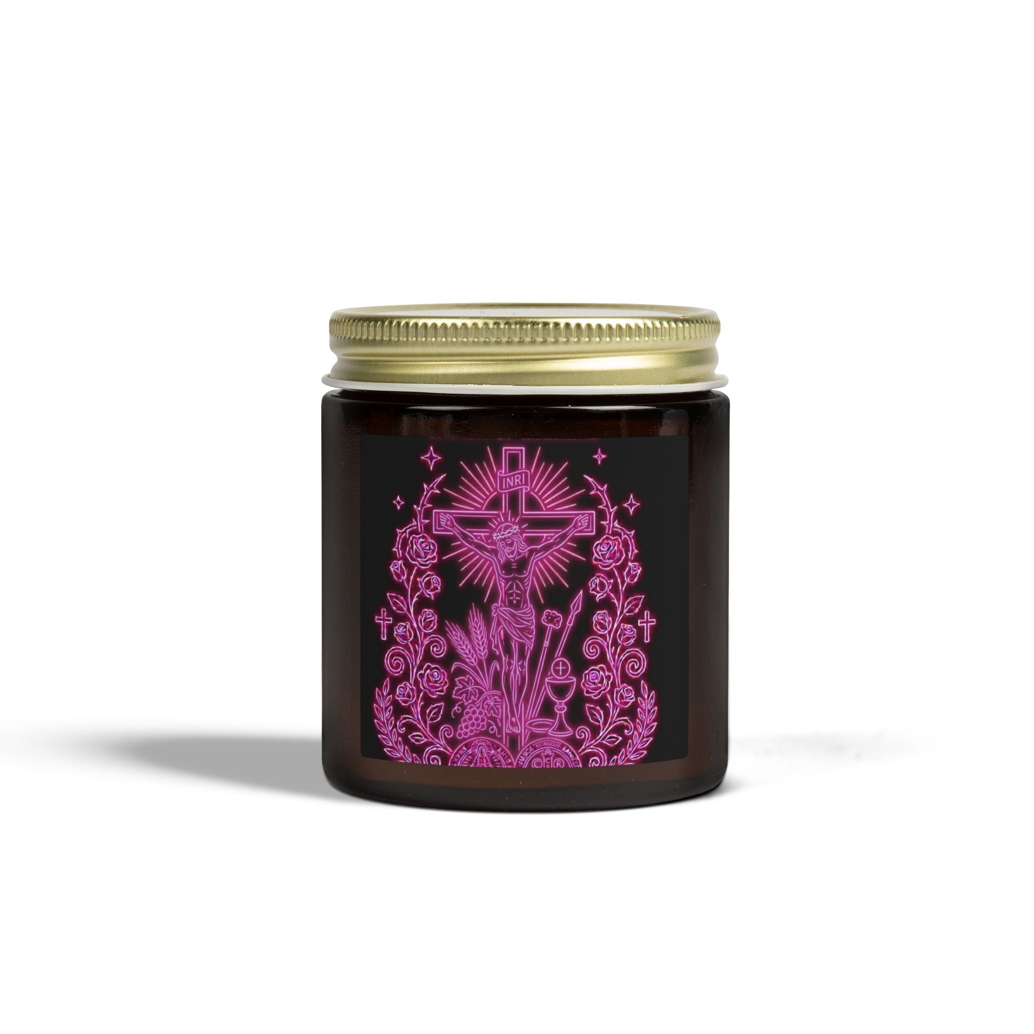 Coconut Apricot Scented Candle — Floral Cross Jar (4oz & 9oz)