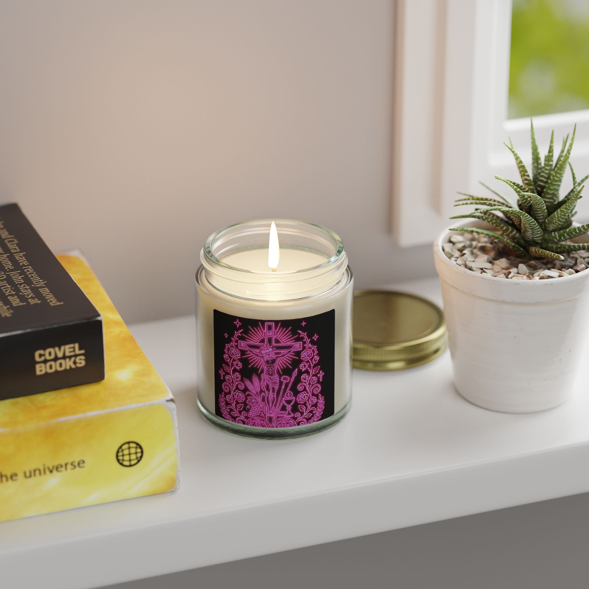 Coconut Apricot Scented Candle — Floral Cross Jar (4oz & 9oz)