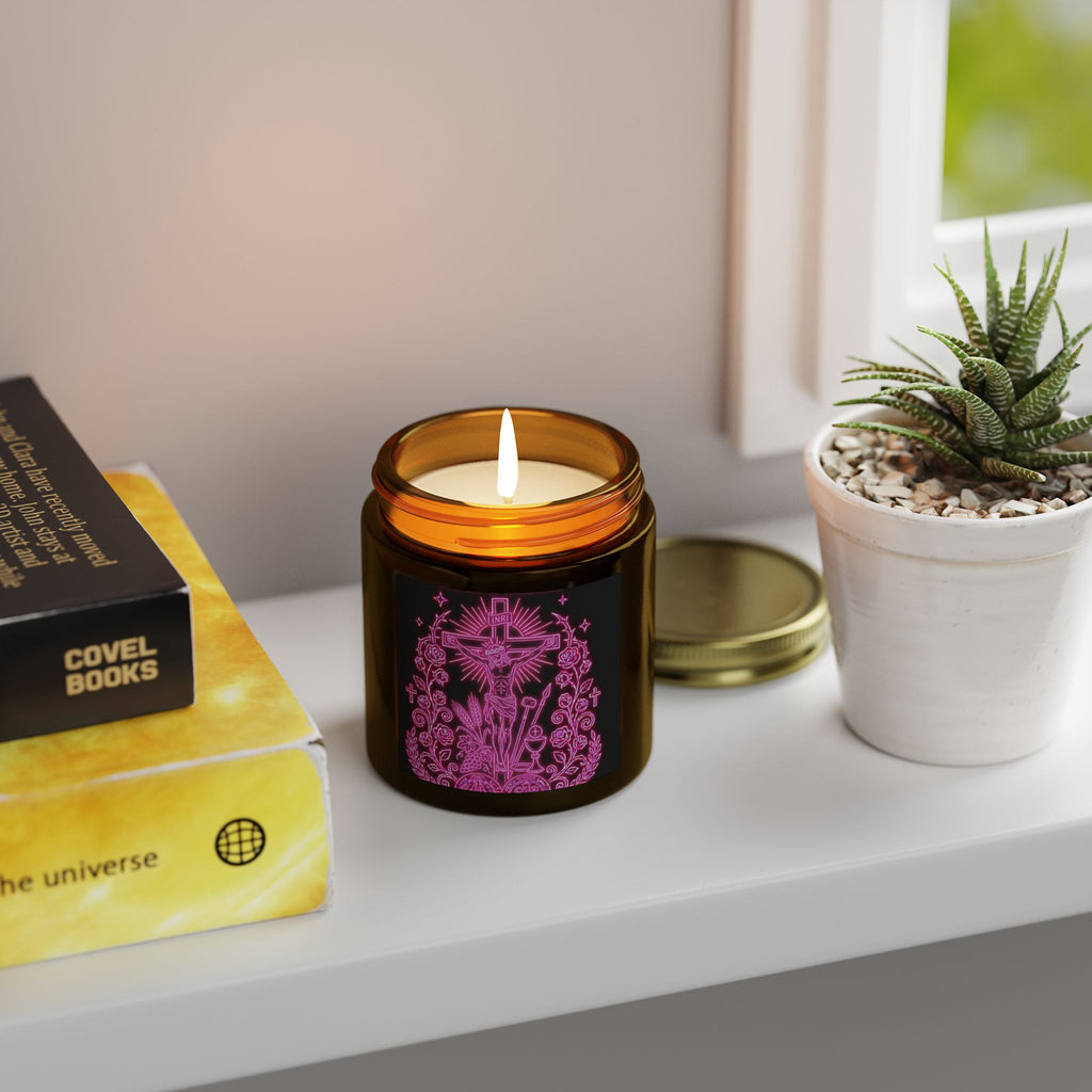 Coconut Apricot Scented Candle — Floral Cross Jar (4oz & 9oz)